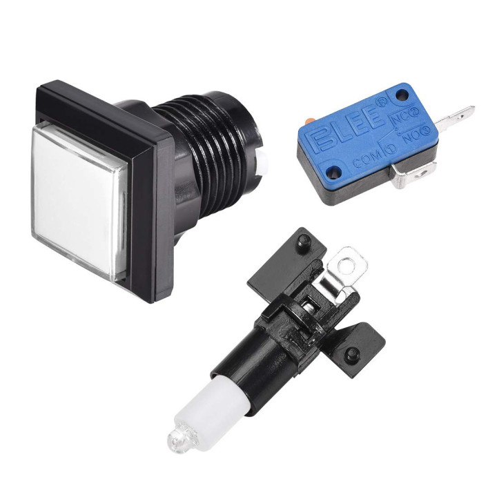 33mm Square Push Button – White with LED, 12V DC