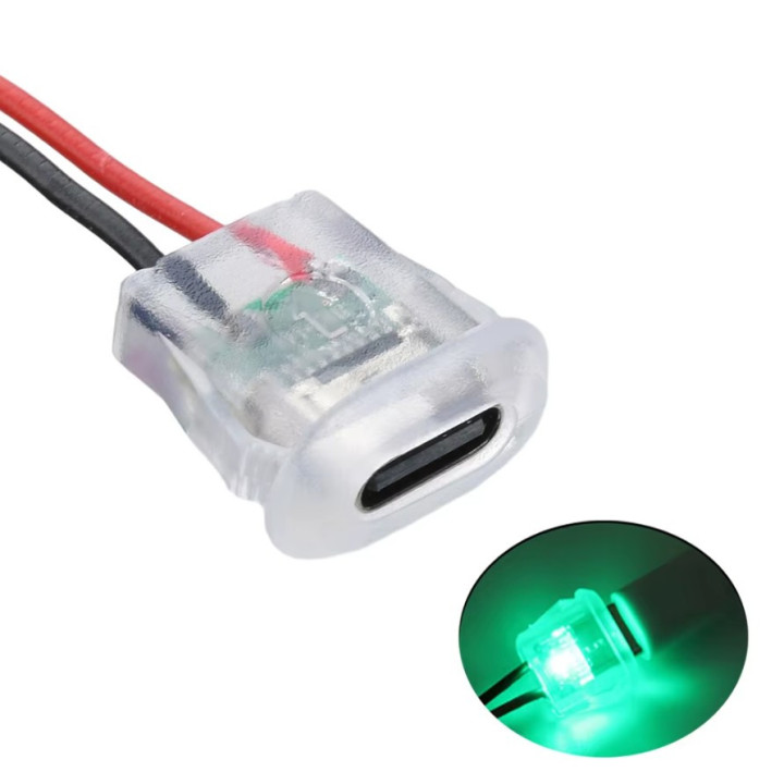 USB-C Female Power Connector with LED Indicator (2-Pin Wire)