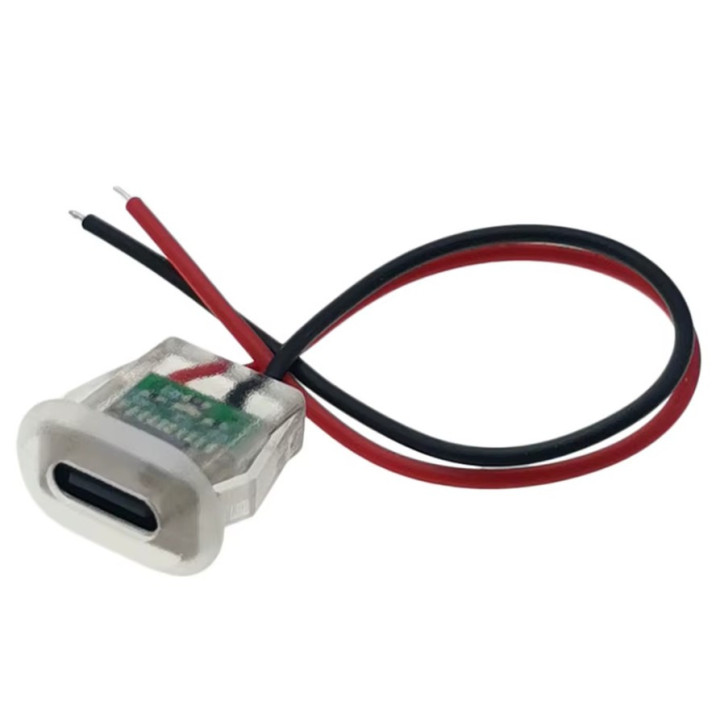 USB-C Female Power Connector with LED Indicator (2-Pin Wire)