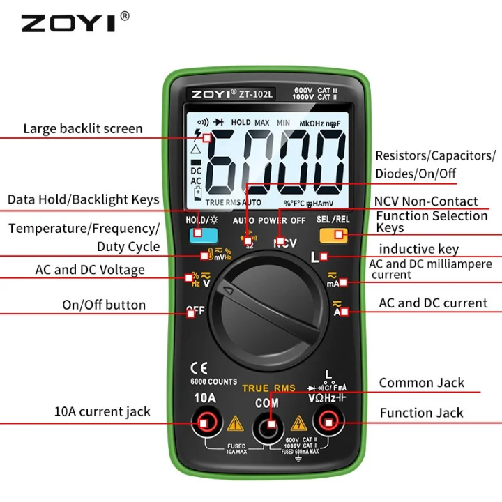 ZOYI ZT-102L Digital Multimeter Auto Range (Inductance Measurement)