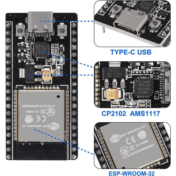 ESP32 WiFi & Bluetooth Module Type-C 38 Pins