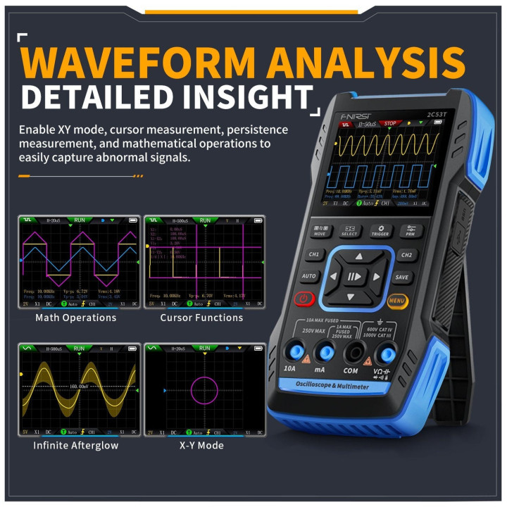 FNIRSI 2C53T Dual Channel 3-in-1 50MHz Oscilloscope / Multimeter / Function Generator